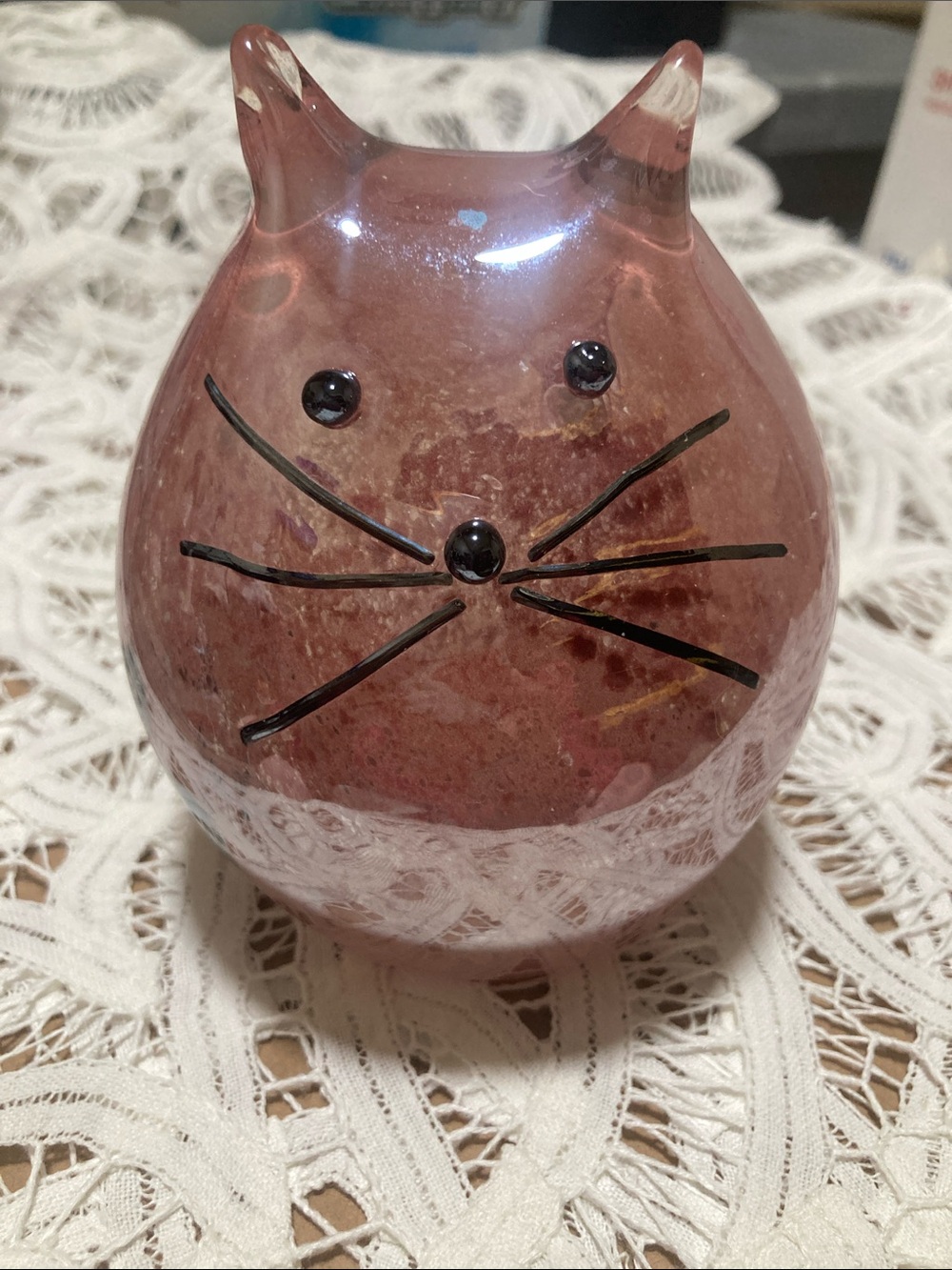 Hand Crafted Glass Cat Accent - Rose Brown with Black Details
